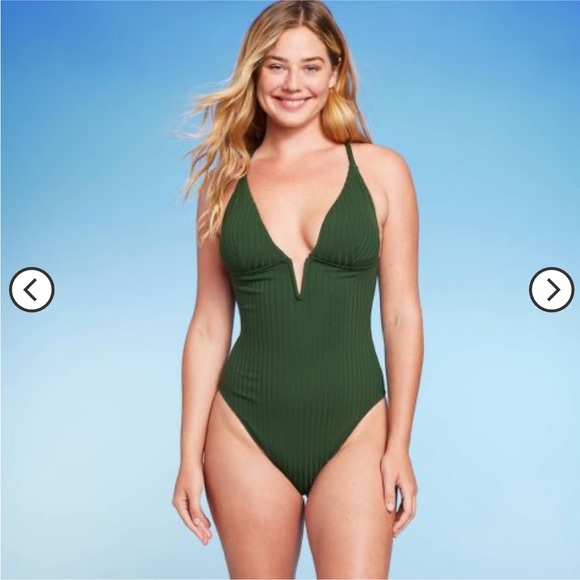 Shade and Shore Ribbed Plunge Front V-Wire One Piece Swimsuit - M - NWT - Picture 3 of 8